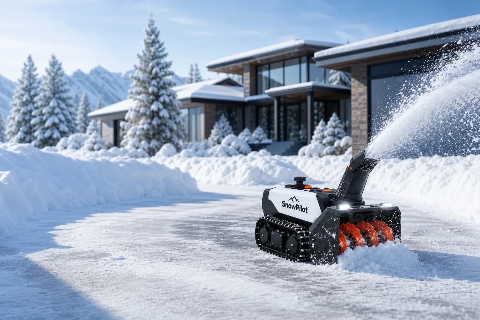 SnowPilot clearing a snowy driveway